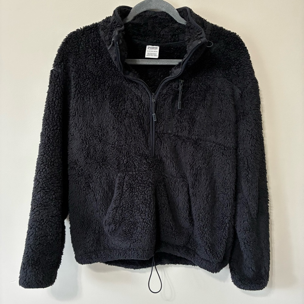 PINK Victoria's Secret Black Sherpa Fleece 1/2 Zip Pullover Size XS Women’s